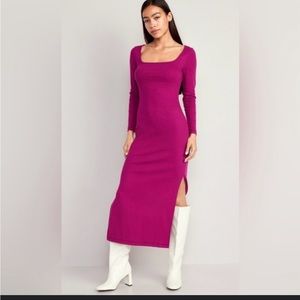 Fitted Rib-Knit Square-Neck Midi Dress Petite Large NEVER WORN